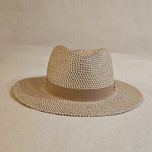 Women's Off White/Tan Woven Straw Fedora (Petite Size Head)